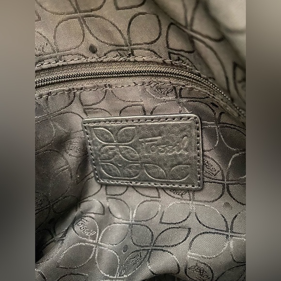 Fossil Black Leather Double Handles Shoulder Handbag Purse Silver Tone Hardware - Picture 5 of 16